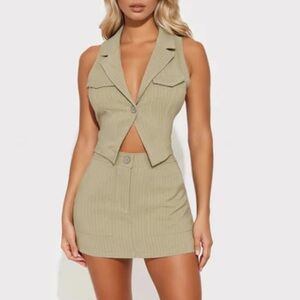Fashion nova Stylish Tan Sleeveless Blazer and Skort Set